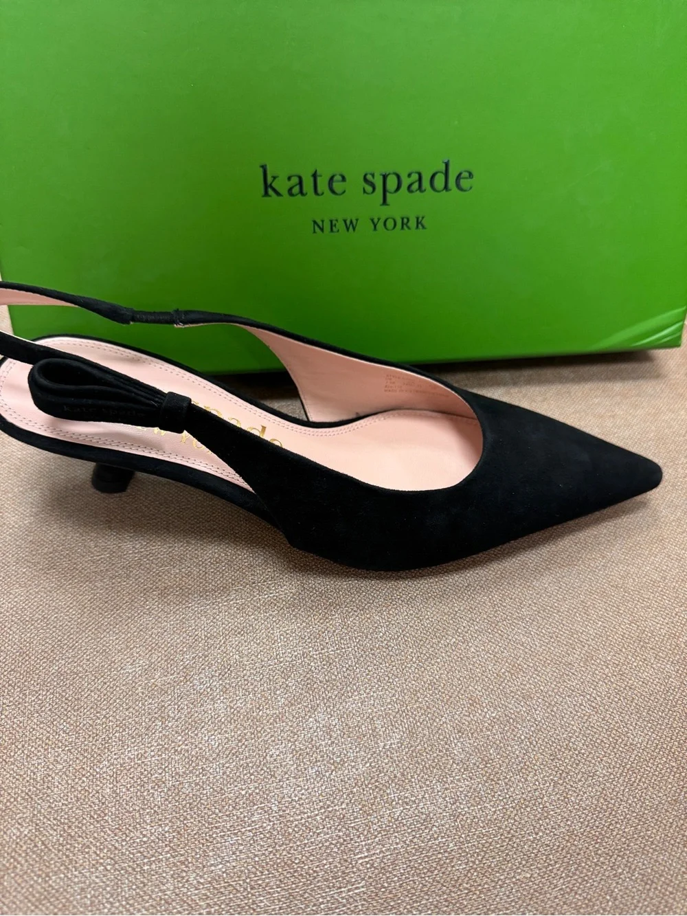 kate spade Black Suede Pointed Slingback Kitten Heel